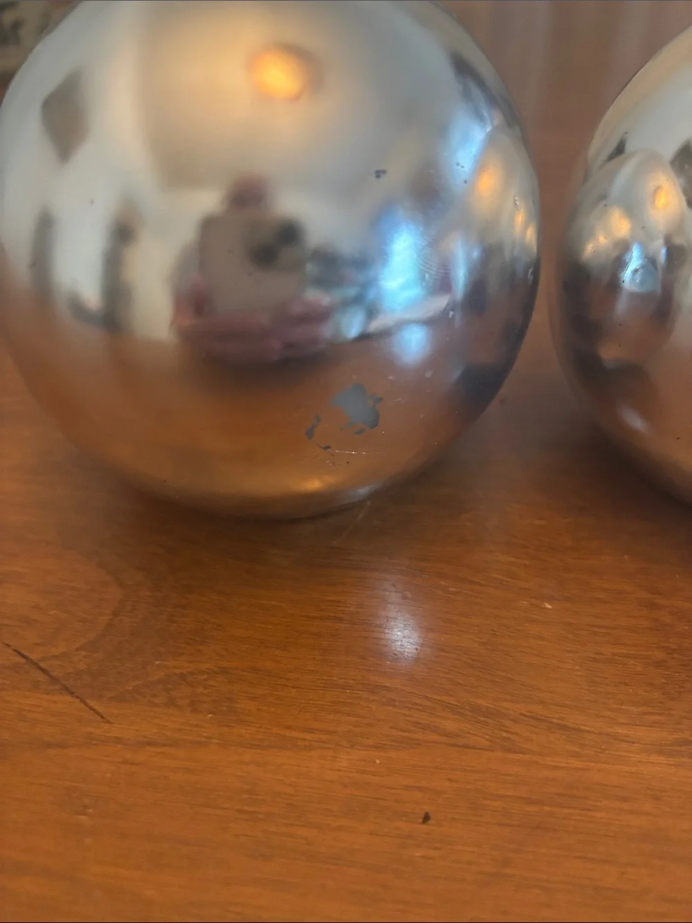 Set of 2 Metallic Silver Ball Candles Unscented Shiny Chrome Sphere 3
